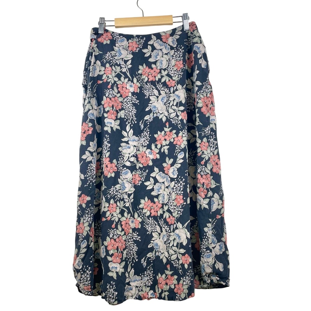 Vintage Y2K 90s Skirt Sz S %100 Silk Fairy Cottage Work Midi Office Grunge Boho